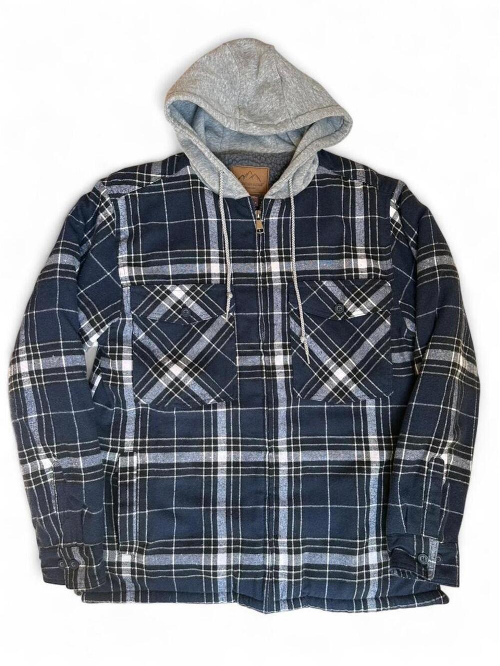 Mountain Ridge Sherpa Lined Flannel Shacket Men M Plaid Hooded Jacket